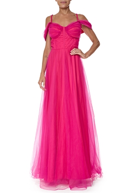 Vestido Longo Tule Rosa