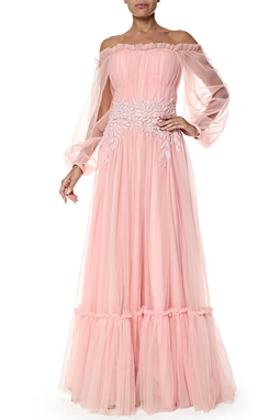 Vestido Longo Tule Rosa