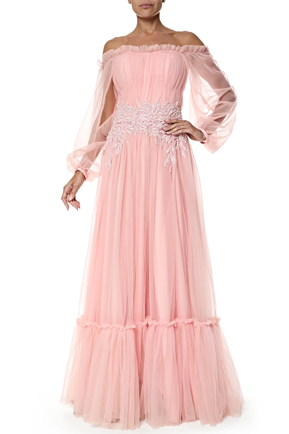 Vestido Longo Tule Rosa - DG77068 Essential Collection