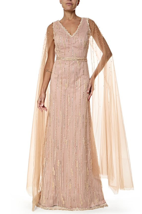 Vestido Longo Tule Rosa - DG77083 Prime Collection