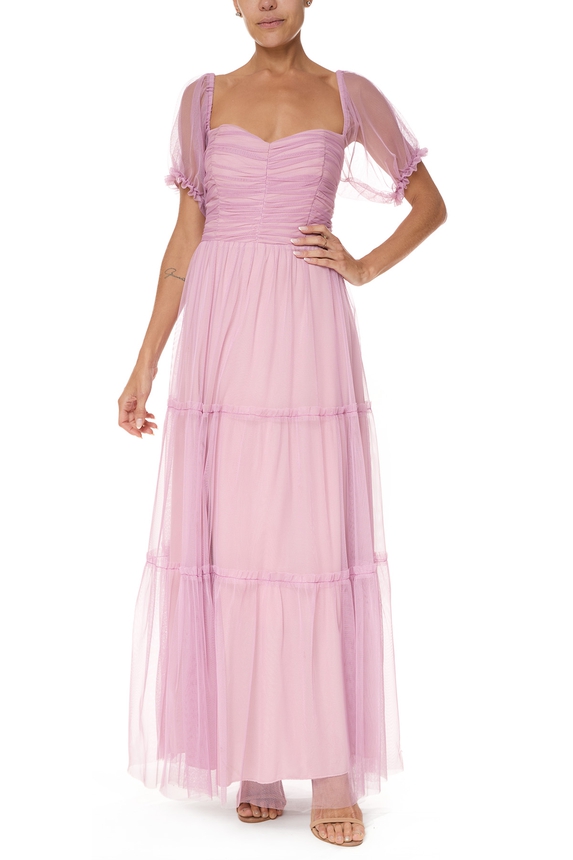 Vestido Longo Tule Roxo - DG76064 Essential Collection