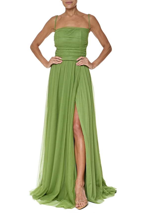 Vestido Longo Tule Verde - DG76532 Essential Collection