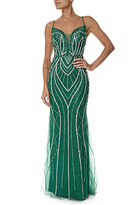 Vestido Longo Tule Verde - DG77029 Prime Collection