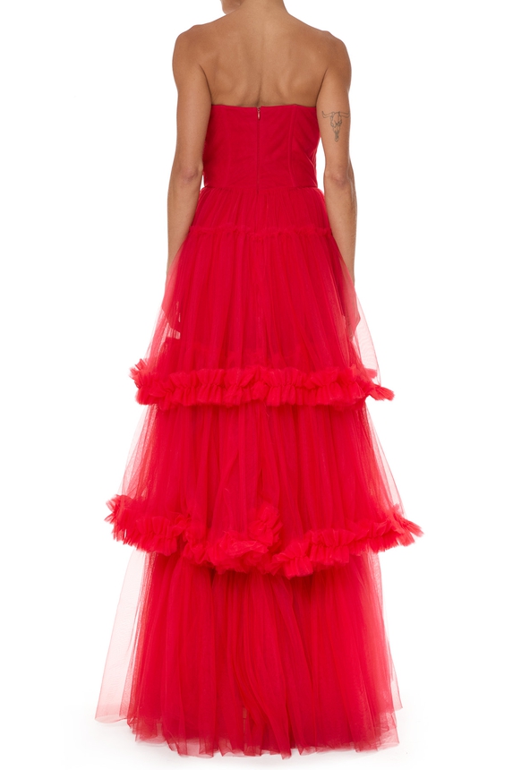 Vestido Longo Tule Vermelho - DG76016 Essential Collection
