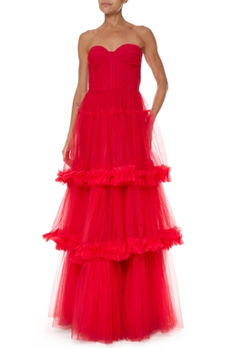 Vestido Longo Tule Vermelho