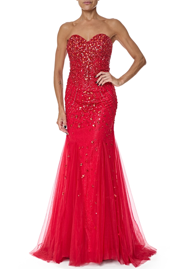 Vestido Longo Tule Vermelho - DG76426 Prime Collection