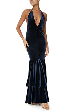 Vestido Longo Veludo Azul