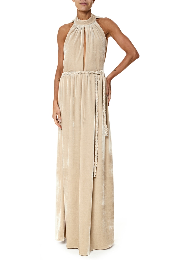 Vestido Longo Veludo Bege - DG76298 Essential Collection