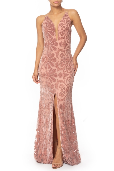 Vestido Longo Veludo Rosa