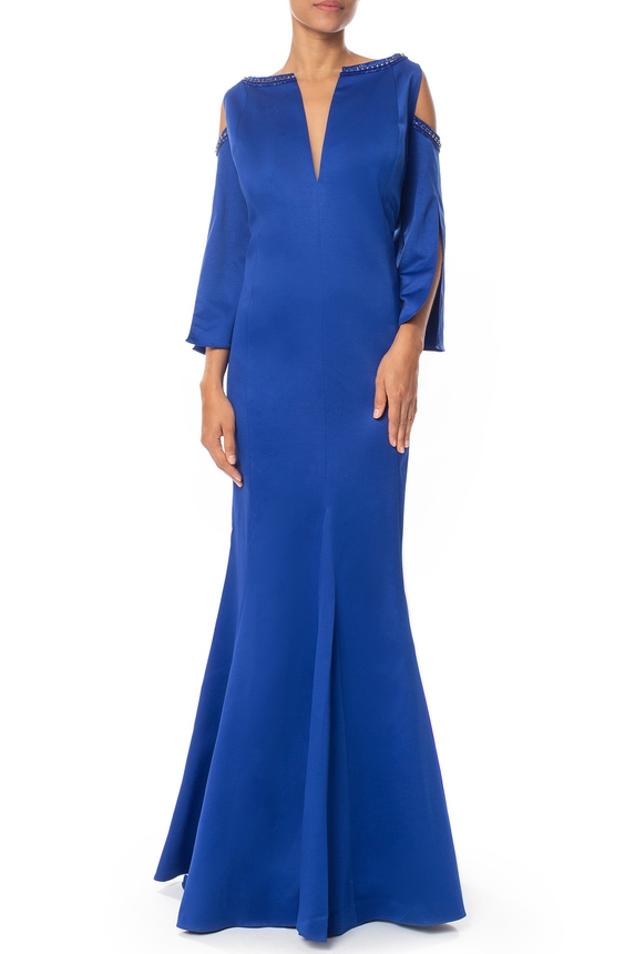 Vestido Longo Zibeline Azul - DG51405 Essential Collection