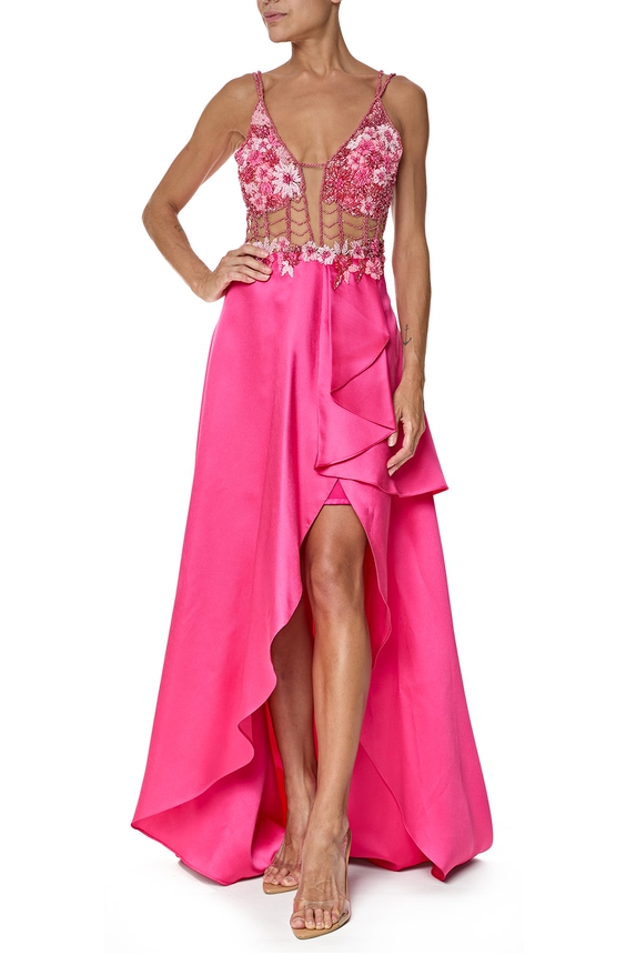 Vestido Longo Zibeline Rosa - DG76482 Prime Collection