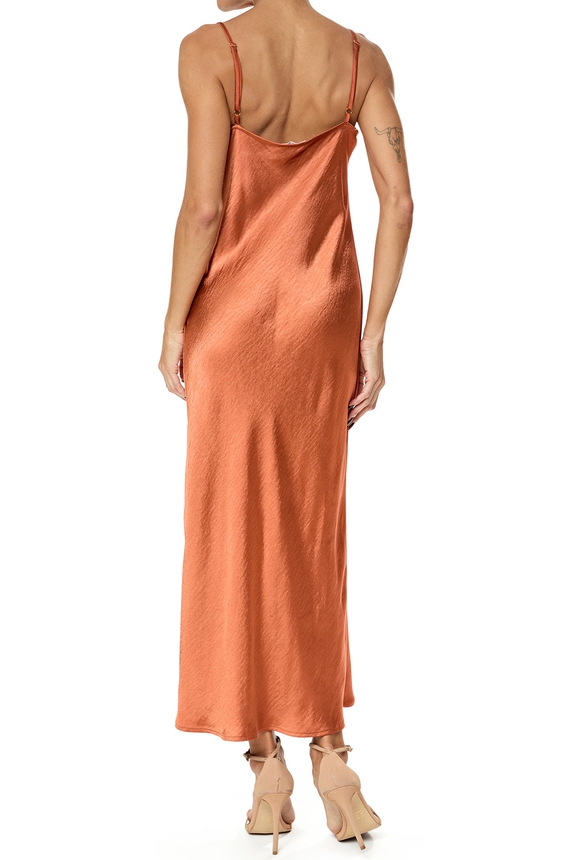 Vestido Midi Cetim Marrom - DG76201 Ave Rara