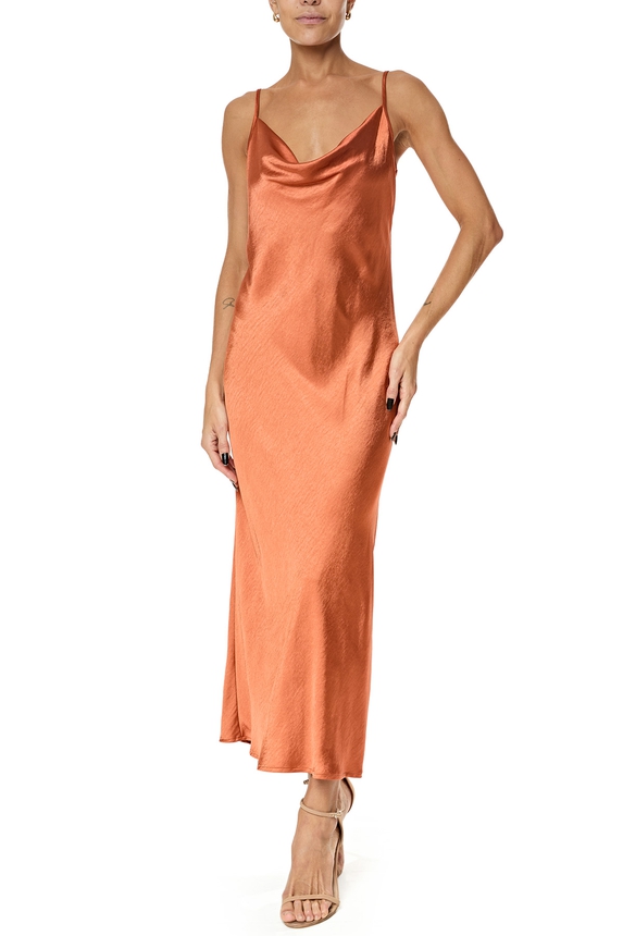 Vestido Midi Cetim Marrom - DG76201 Ave Rara