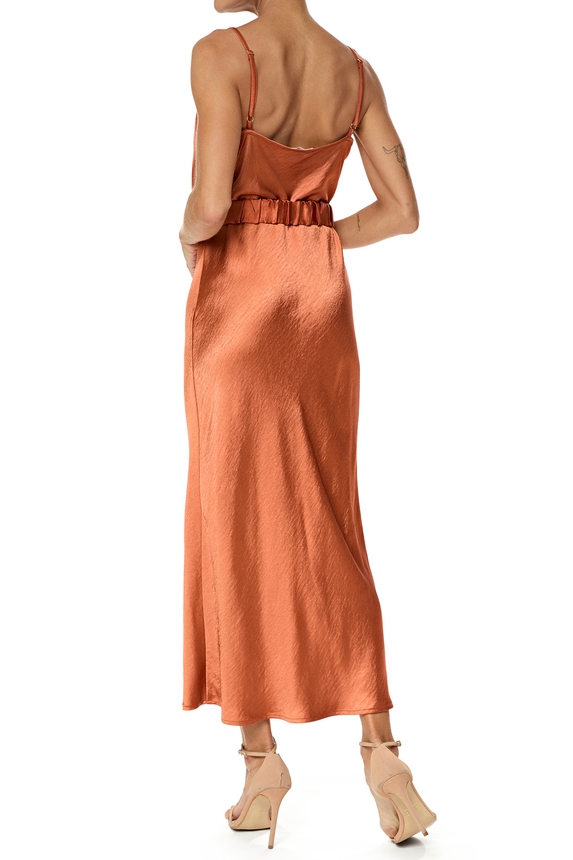 Vestido Midi Cetim Marrom - DG76201 Ave Rara