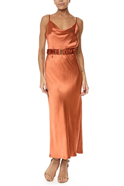 Vestido Midi Cetim Marrom