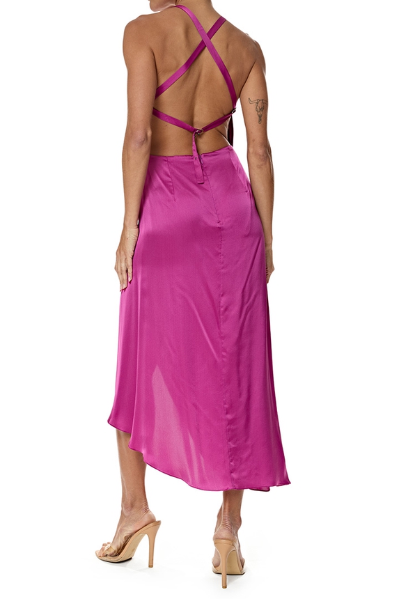 Vestido Midi Cetim Rosa - DG76930 Barbara Bela