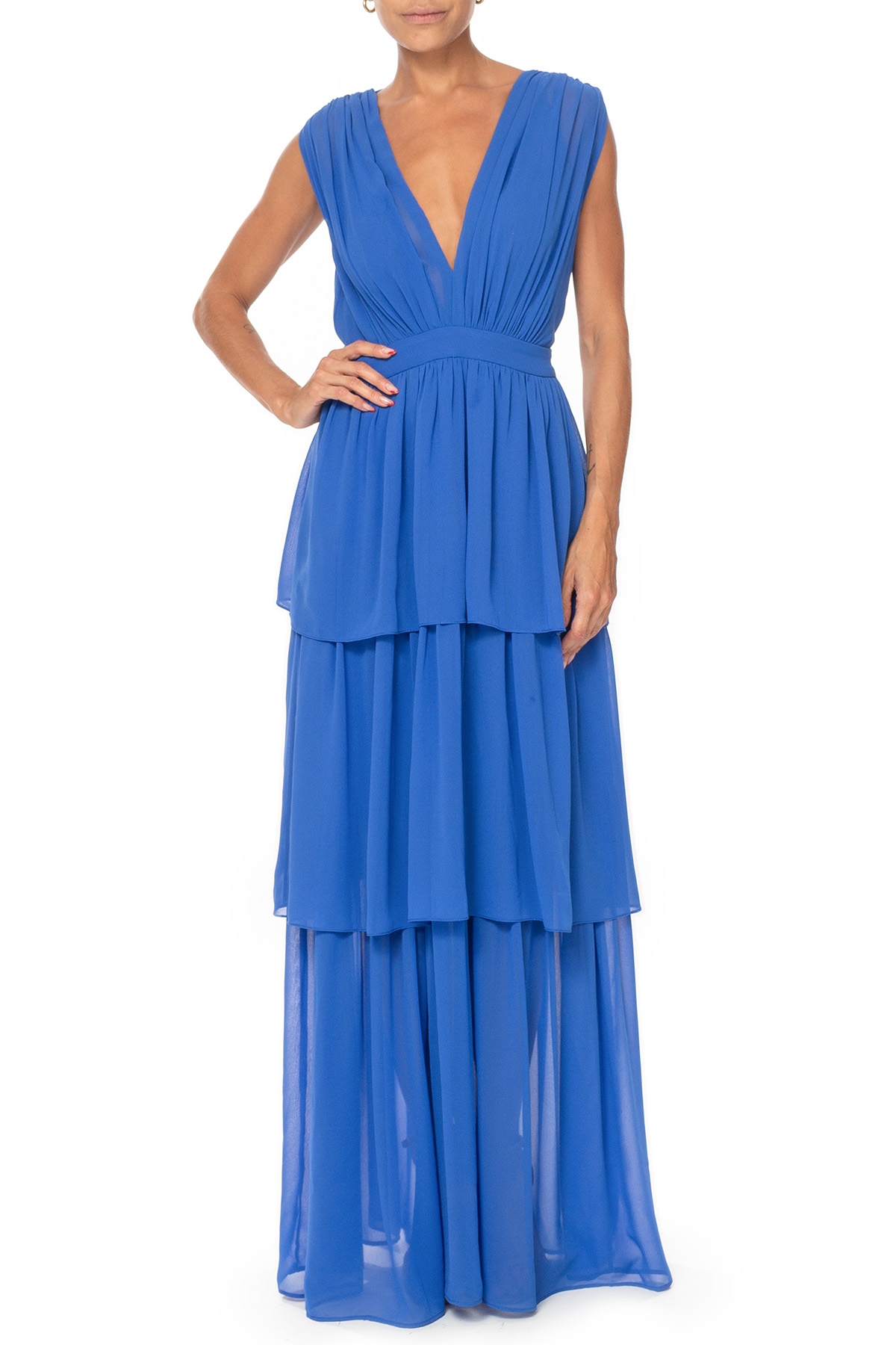 Vestido de chiffon estilo imperio sin tirantes con bolsillos Salvia polvorienta