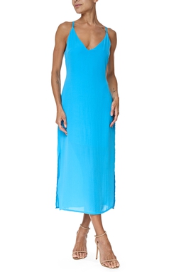 Vestido Midi Crepe Azul