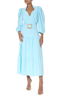 Vestido Midi Crepe Azul