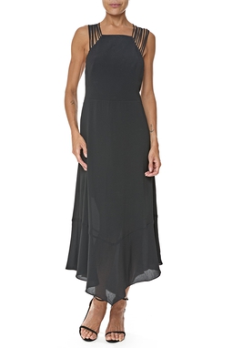 Vestido Midi Crepe Preto