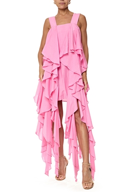 Vestido Midi Crepe Rosa