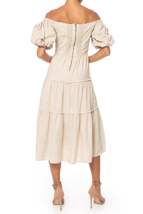 Vestido Midi Linho Bege - DG73299 Le Lis Blanc