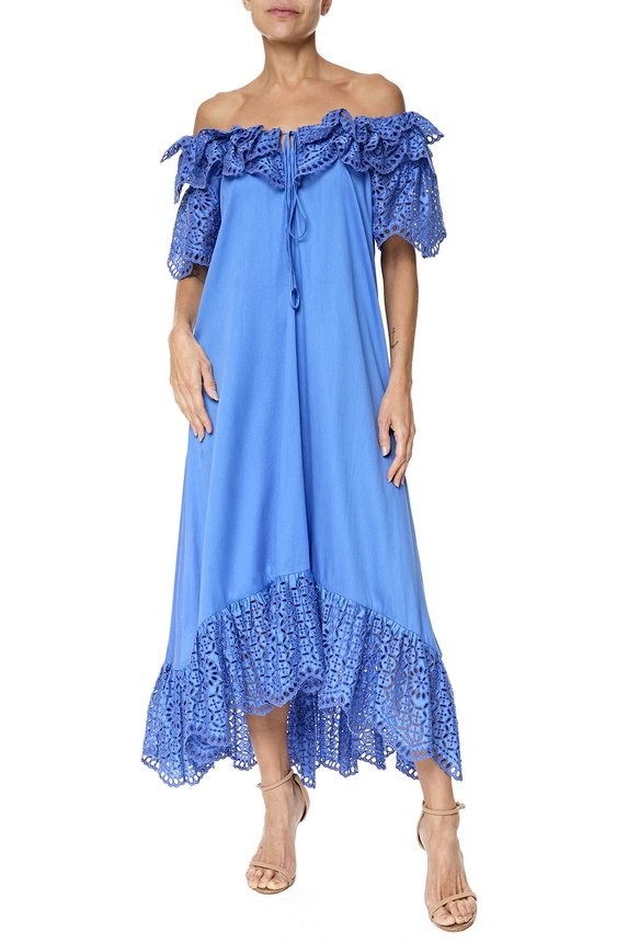 Vestido Midi Tricoline Azul - DG76348 Reinaldo Lourenço