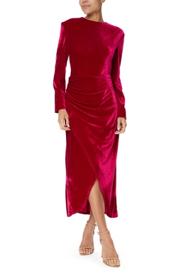 Vestido Midi Veludo Rosa
