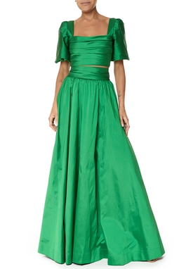 Vestido Top+Saia Longo Tafetá Verde