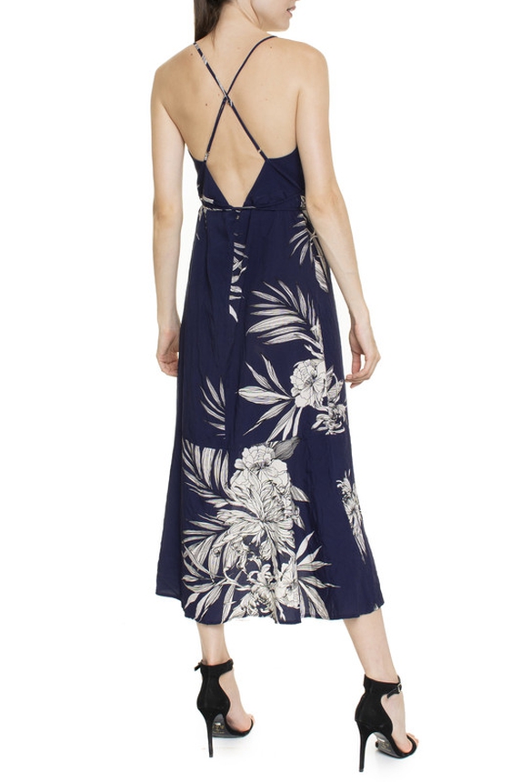 Vestido Midi Babado Estampa Floral Azul Marinho - DG16424 Animale
