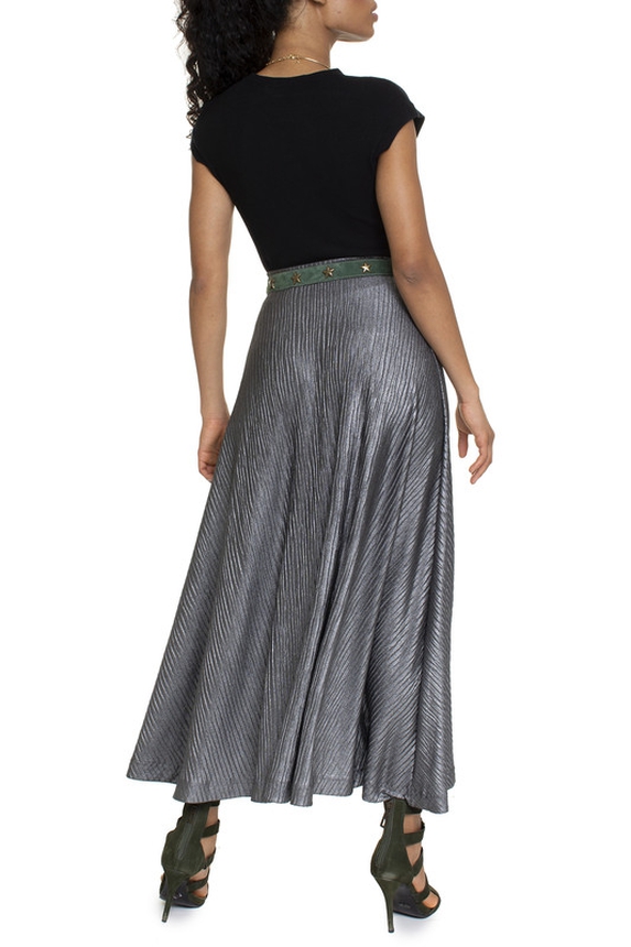 Saia Midi Plissada Lurex Cinza - DG15574 Kika Simonsen