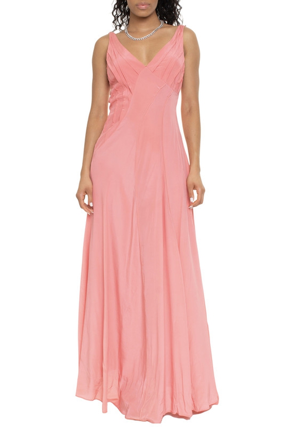 Vestido Longo Seda Drapeado Irregular - DG16467 Flor