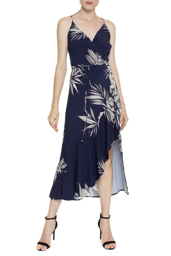 Vestido Midi Babado Estampa Floral Azul Marinho - DG16424 Animale