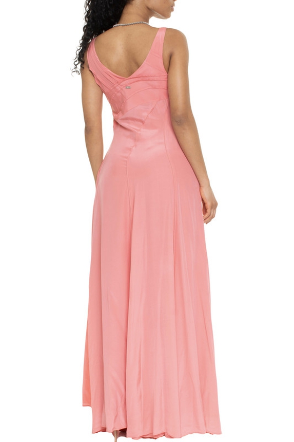 Vestido Longo Seda Drapeado Irregular - DG16467 Flor