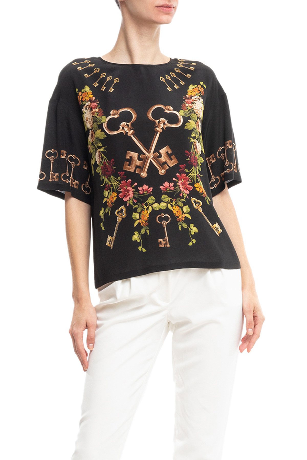 Blusa Black Key Floral Print Silk