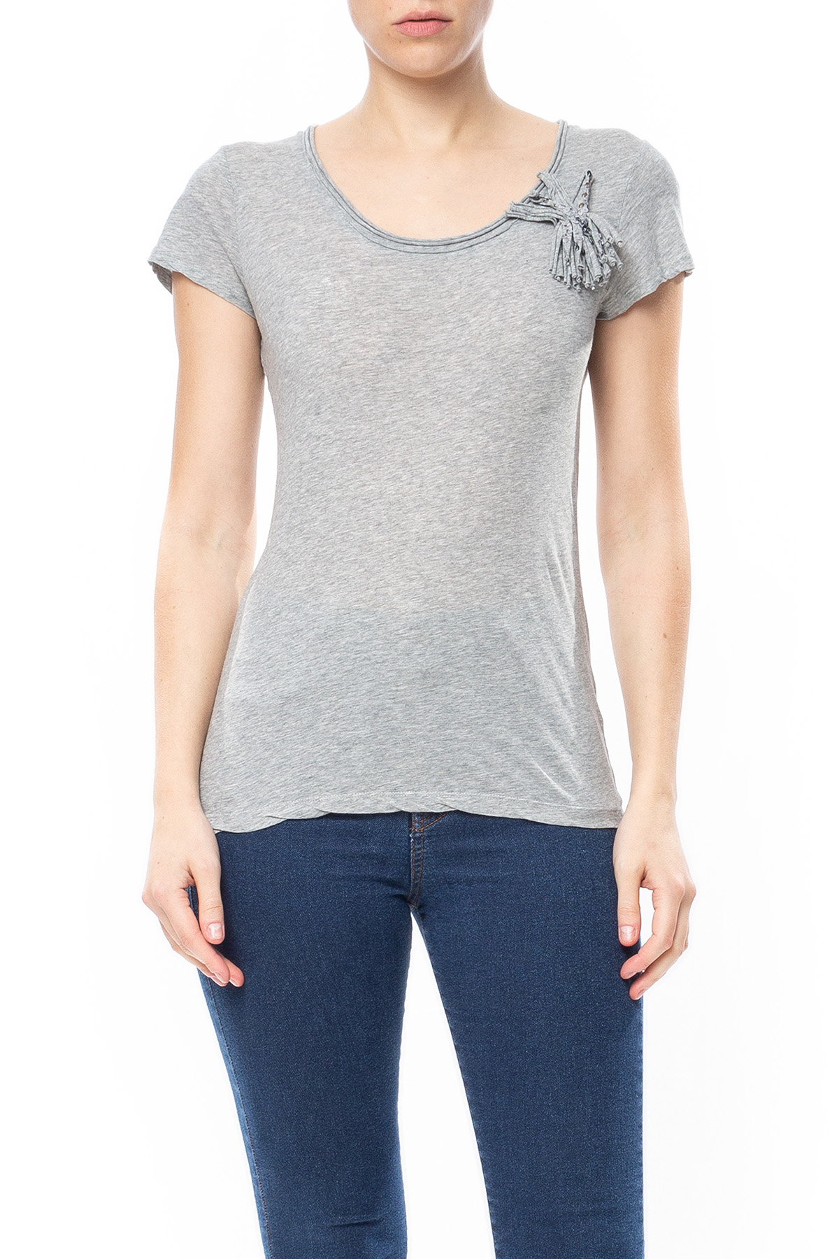 Blusa Manga Curta Algodão Cinza