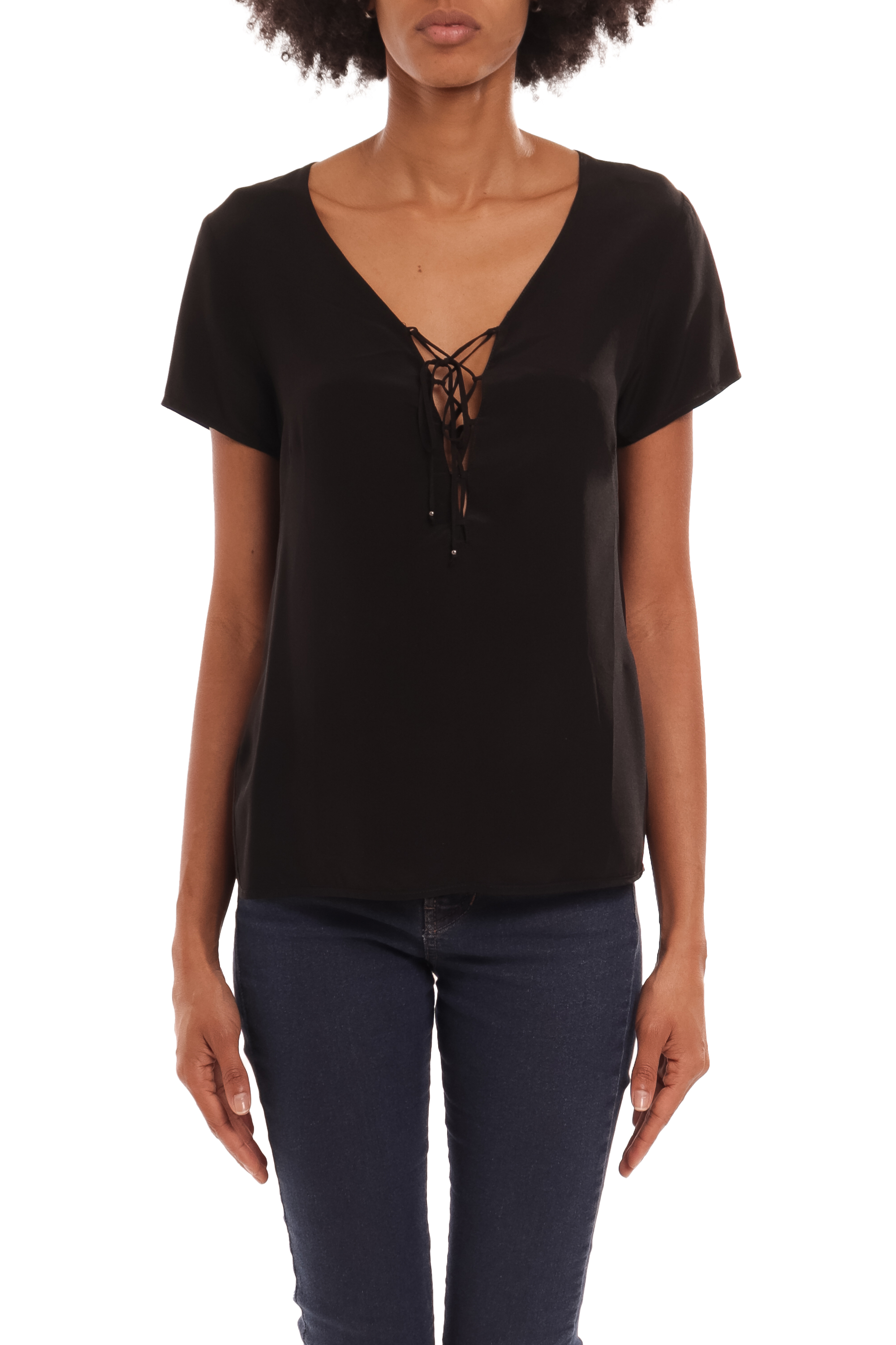 Blusa Manga Curta Seda Preto