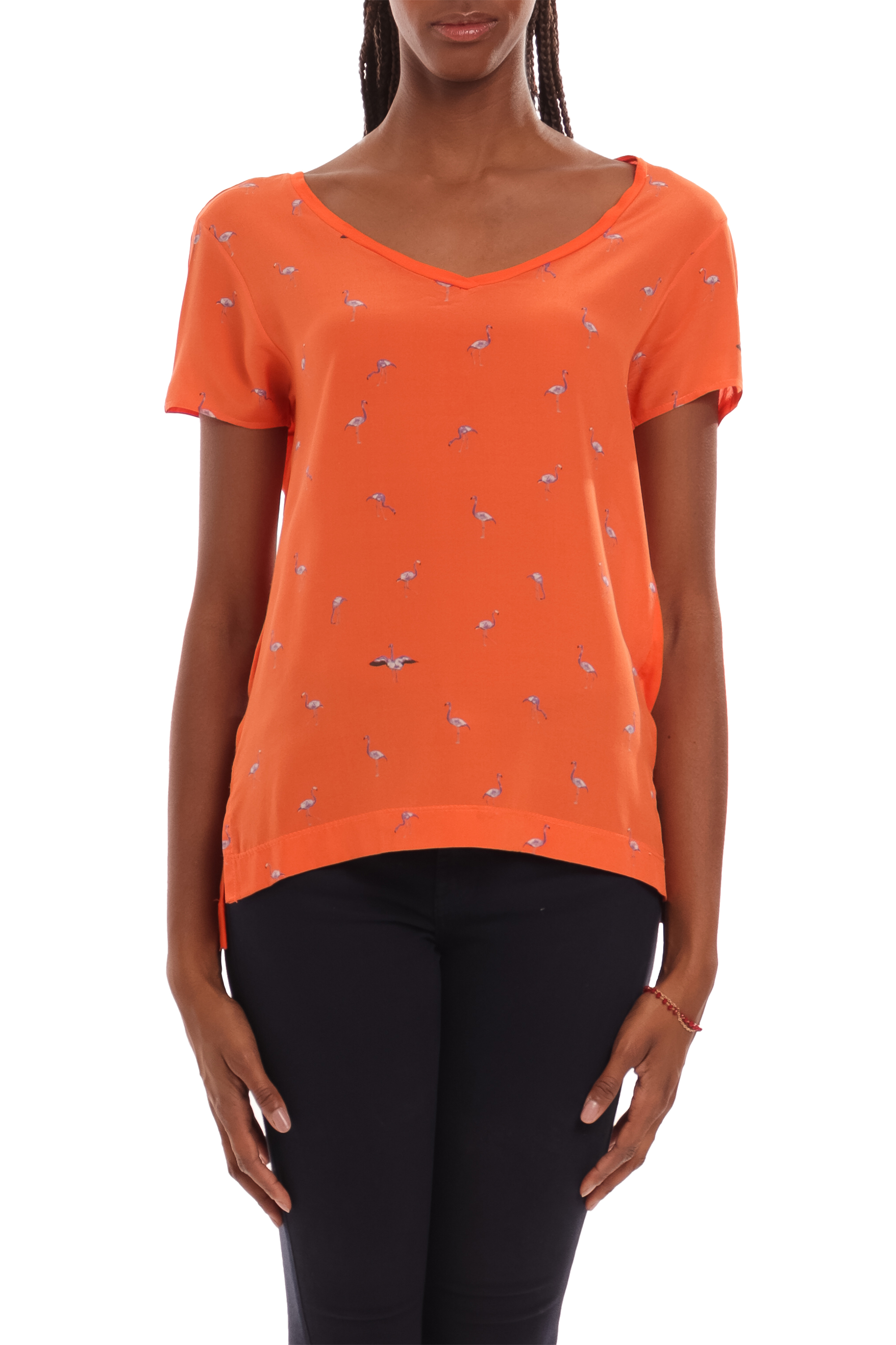 Blusa Manga Curta Seda Laranja