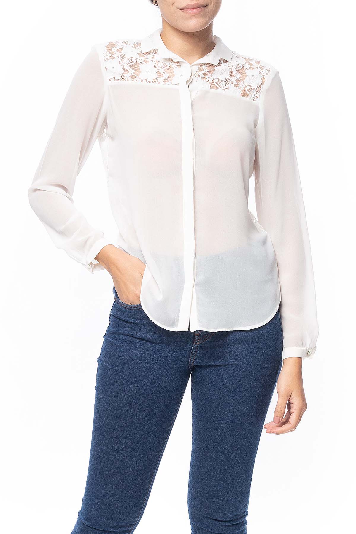 Blusa Manga Longa Renda Branco