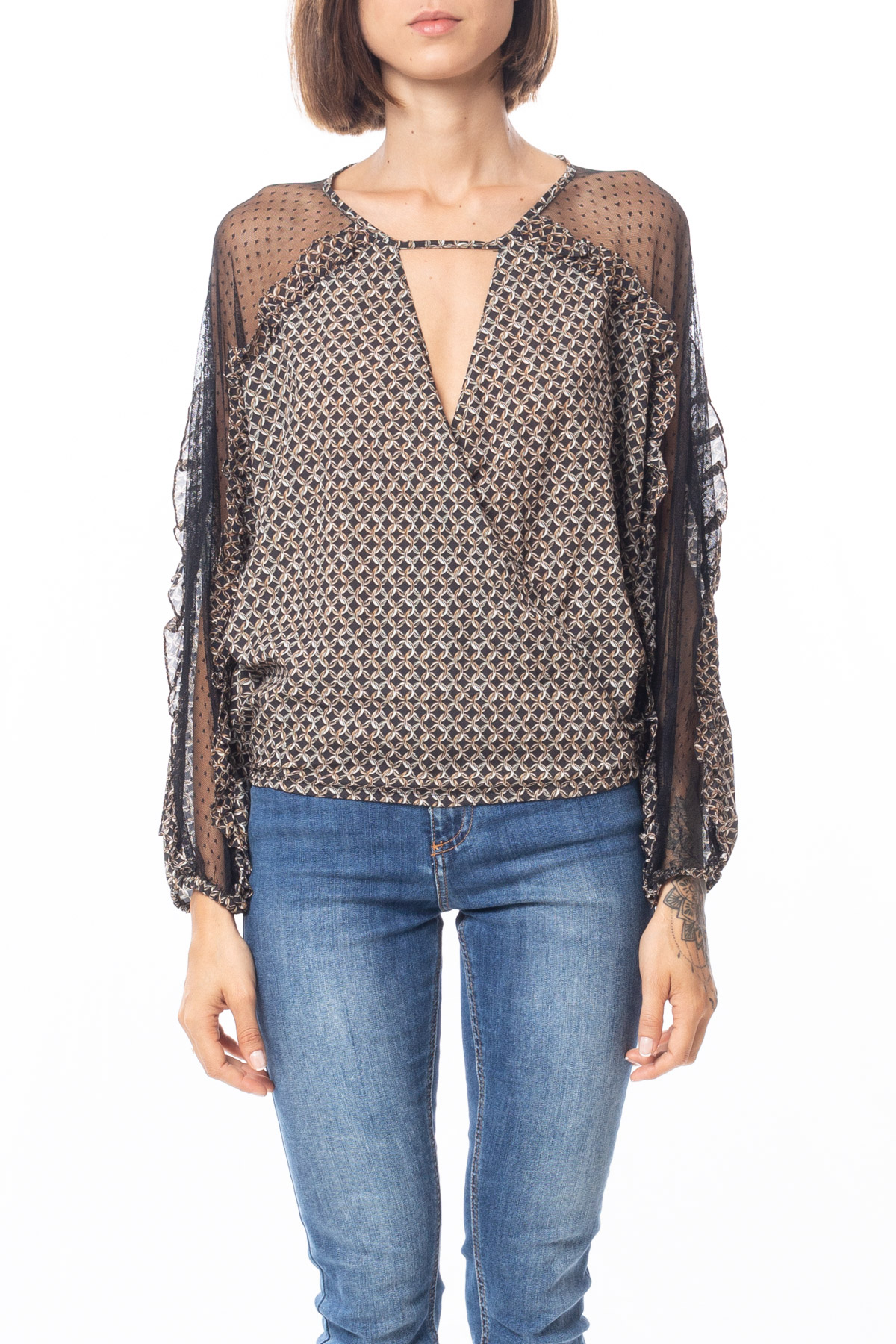 Blusa Manga Longa Seda Estampado