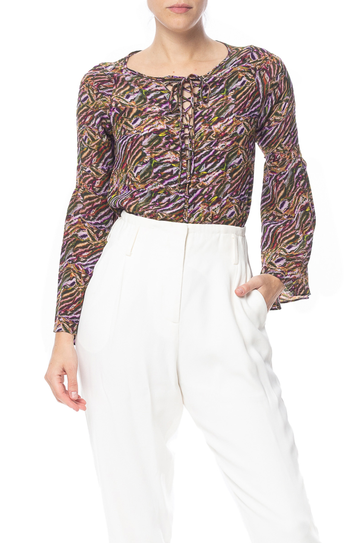 Blusa Manga Longa Seda Estampado