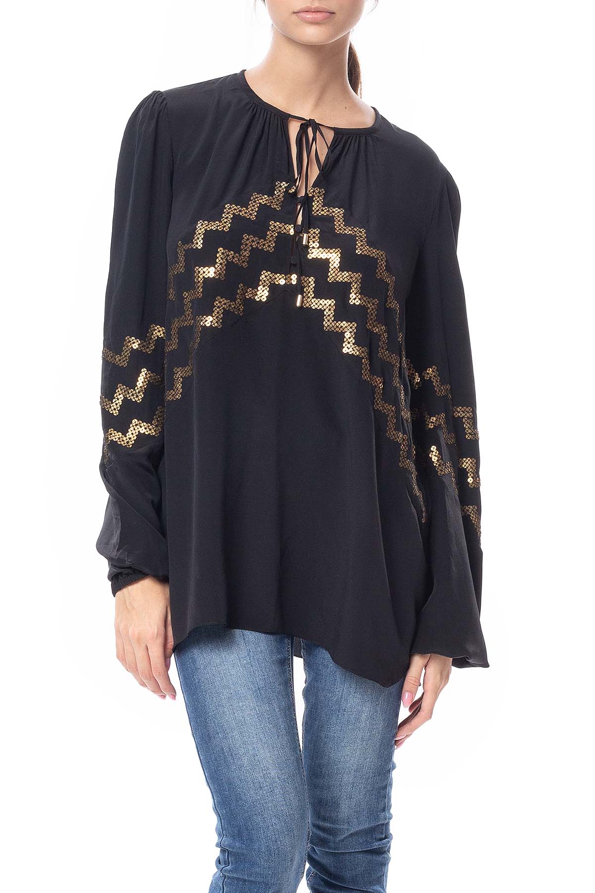 Blusa Manga Longa Seda Preto