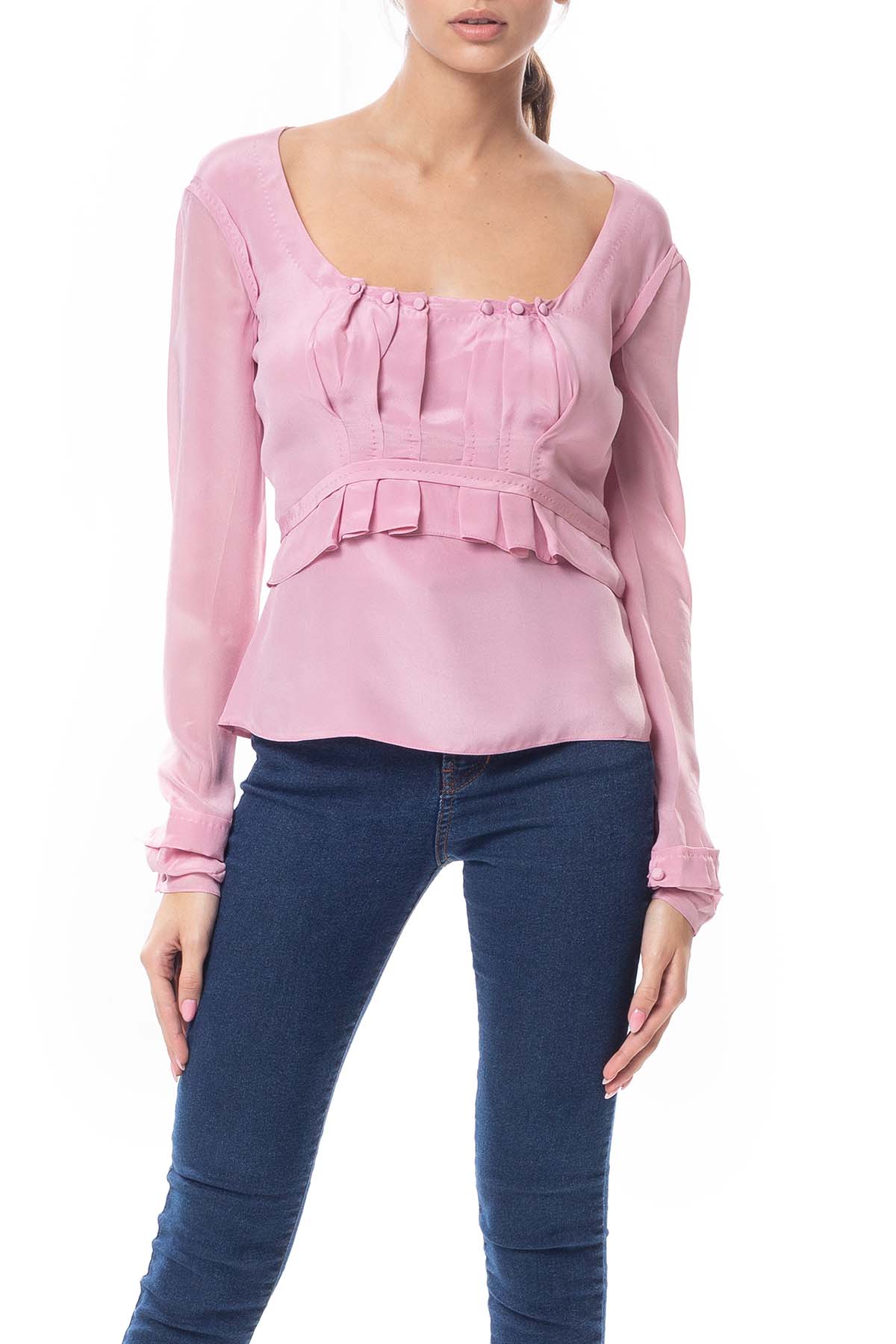 Blusa Manga Longa Seda Rosa