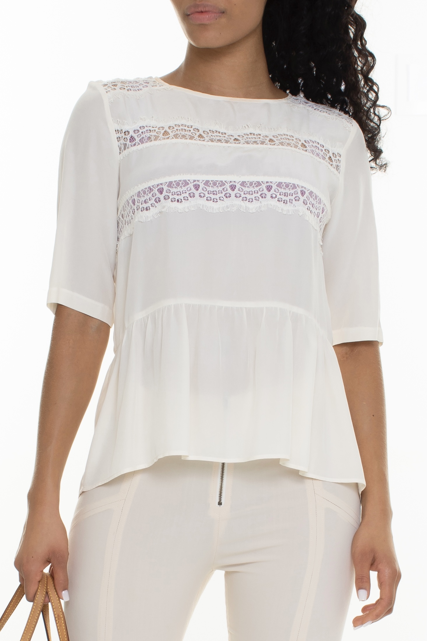 Blusa Seda Detalhes Em Renda