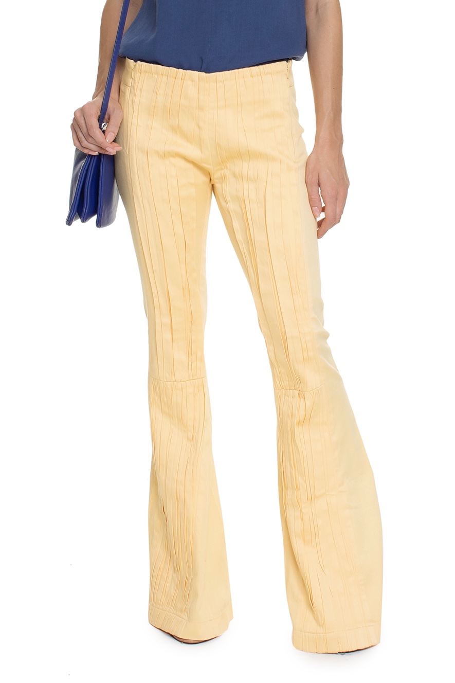 Calça Flare Com Pregas Amarela