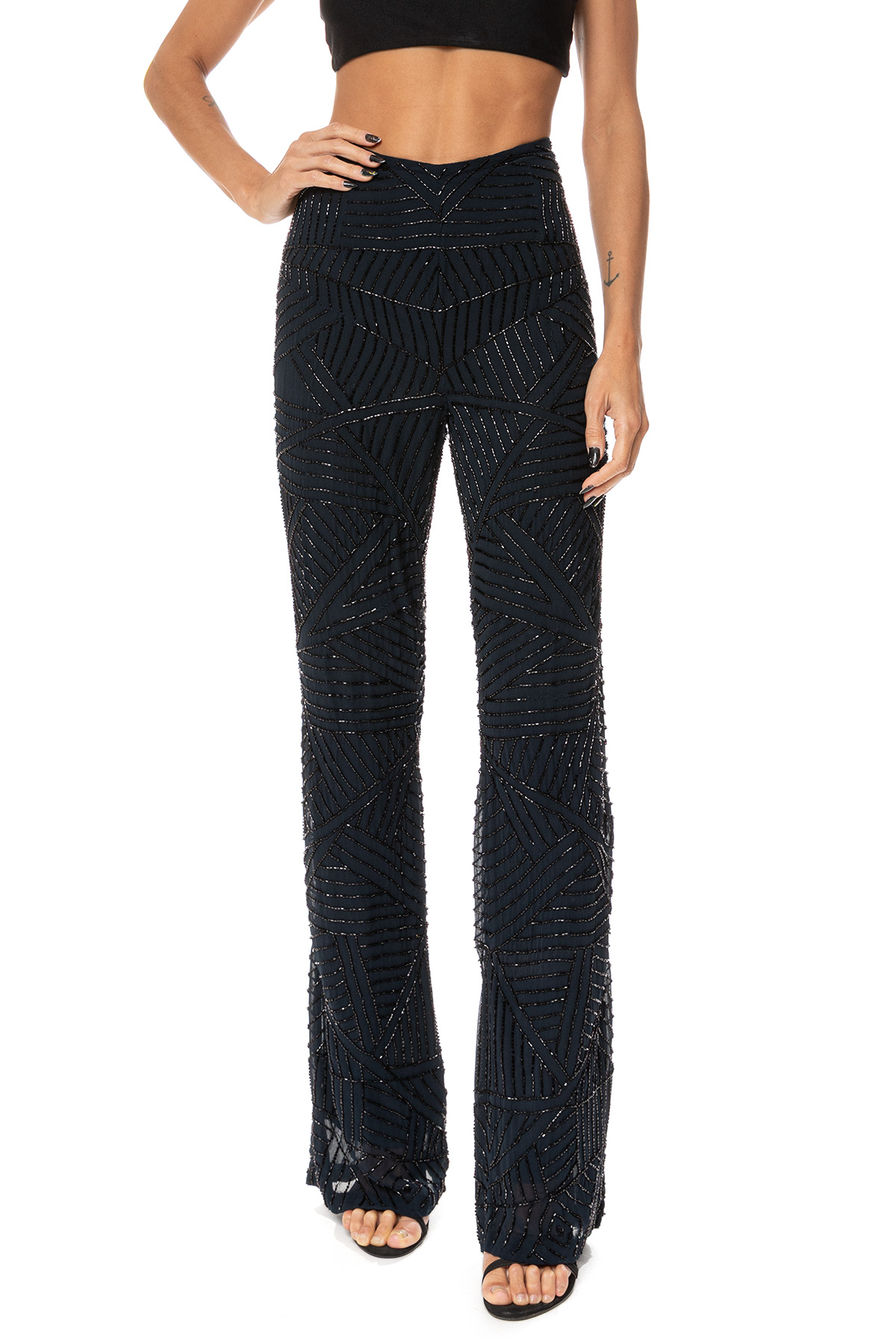 Calça Flare Viscose Azul Marinho