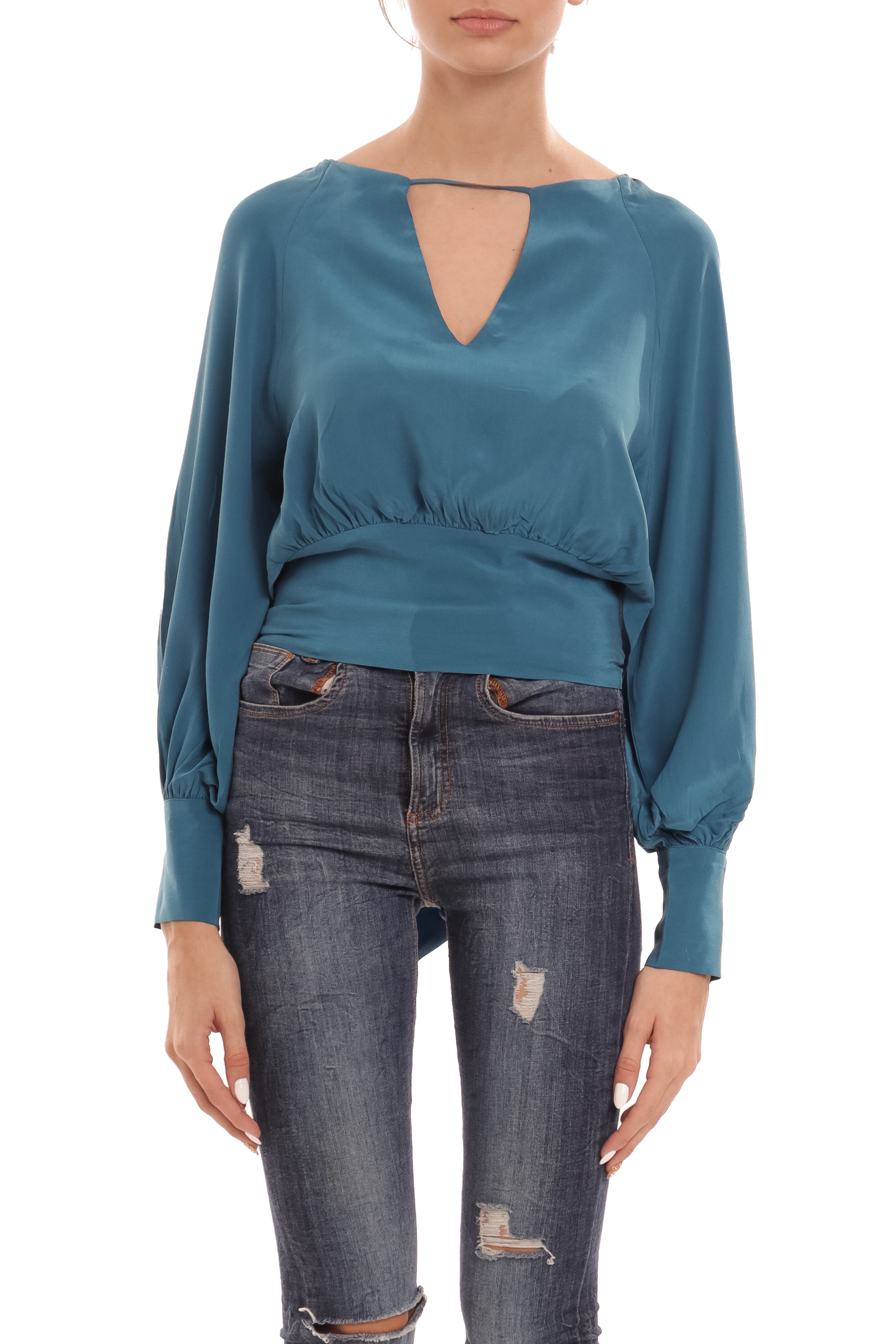 Blusa Manga Longa Seda Azul