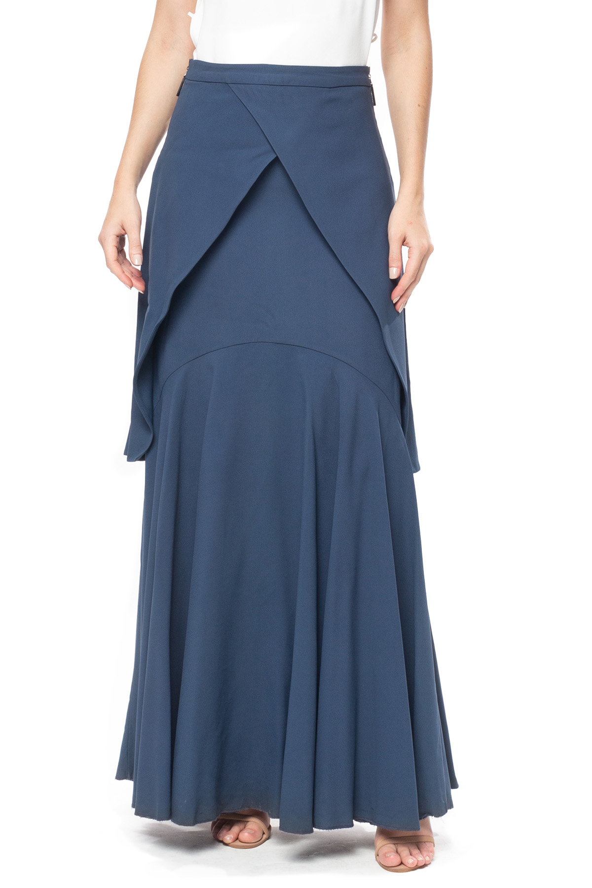 Saia Longa Crepe Azul