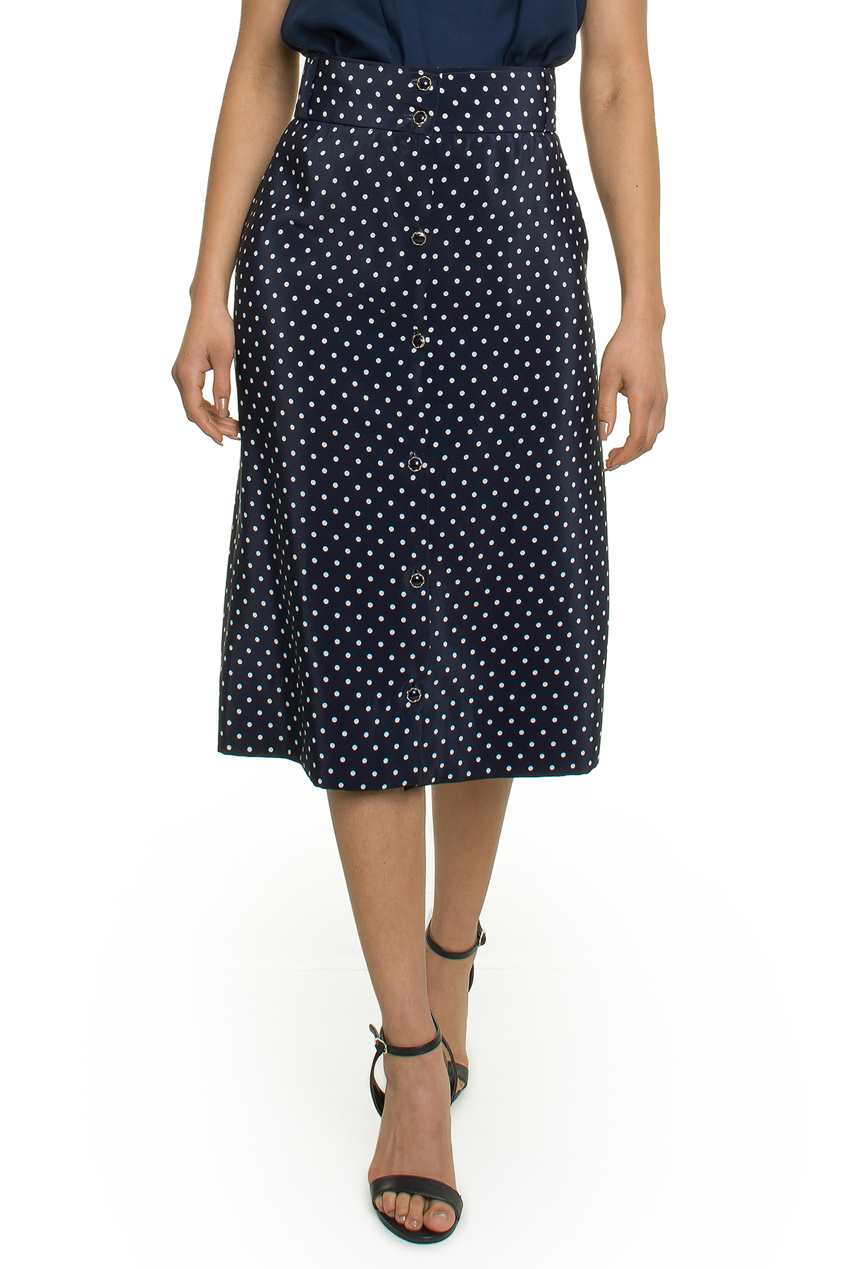 Saia Midi Pois Azul Marinho