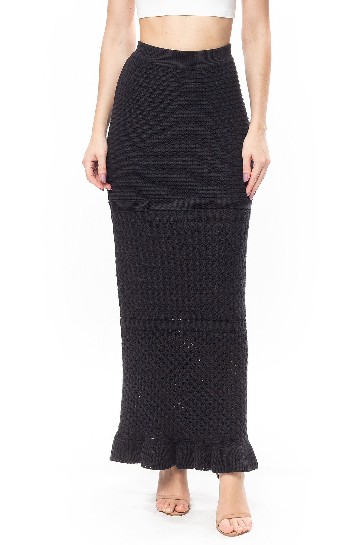 Saia Midi Tricot Preto